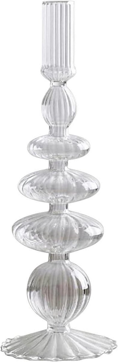 Glazen Kandelaars - Kaarsenhouders - Sfeervolle Decoratie - Zware Brede Basis - 28 cm Hoog - Transparant