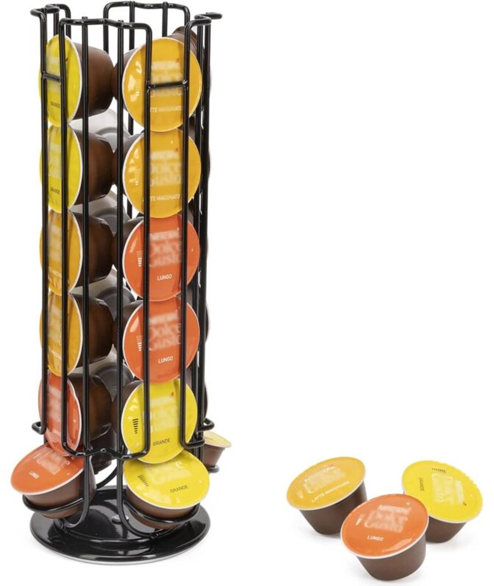 Zwarte koffiecapsulehouder, draaibare display geschikt voor 24 Dolce Gusto koffiecapsules,geschikt voor opbergrek en 360 graden draaibare capsulehouder.