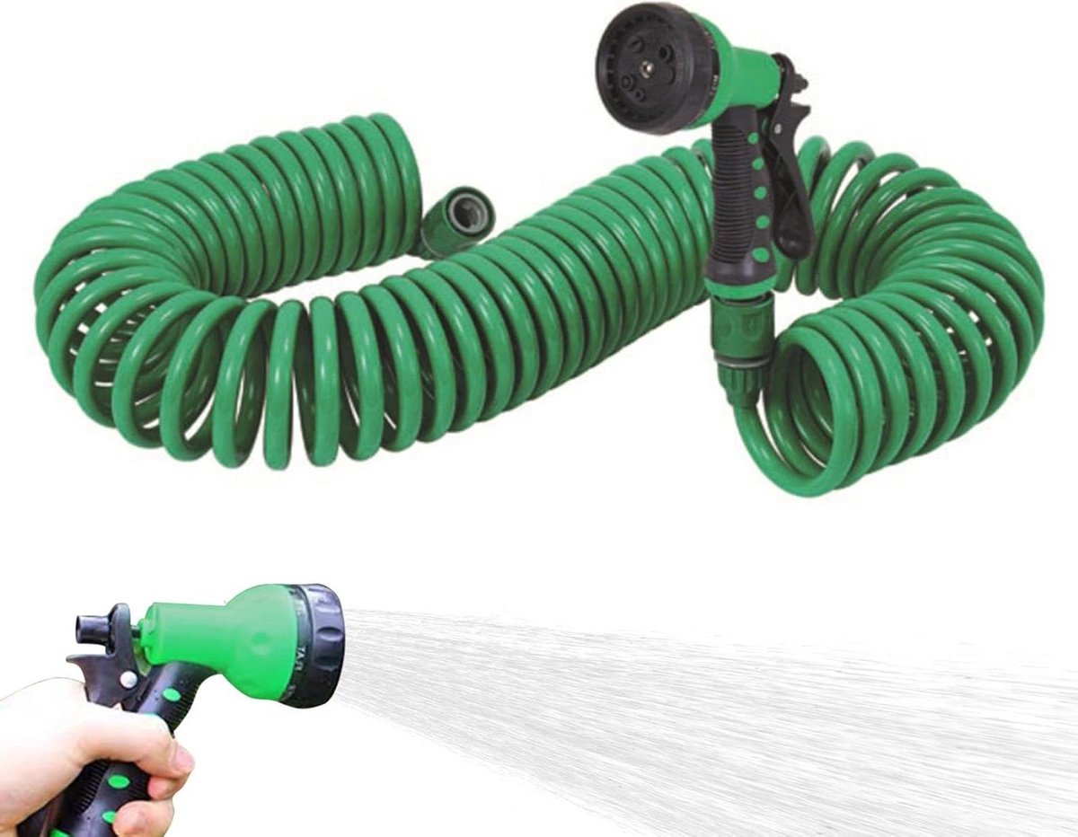 Spiraal Waterslang - Krullende Slang - Tuin Besproeien - 7 Sproei Modi - 15 Meter - Groen