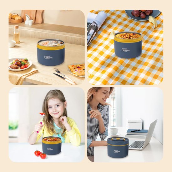 Voedselcontainer Set - Lunchbox Thermos - Maaltijd Meenemen - Dubbelwandige Isolatie - 420 Milliliter - Blauw — afbeelding 2