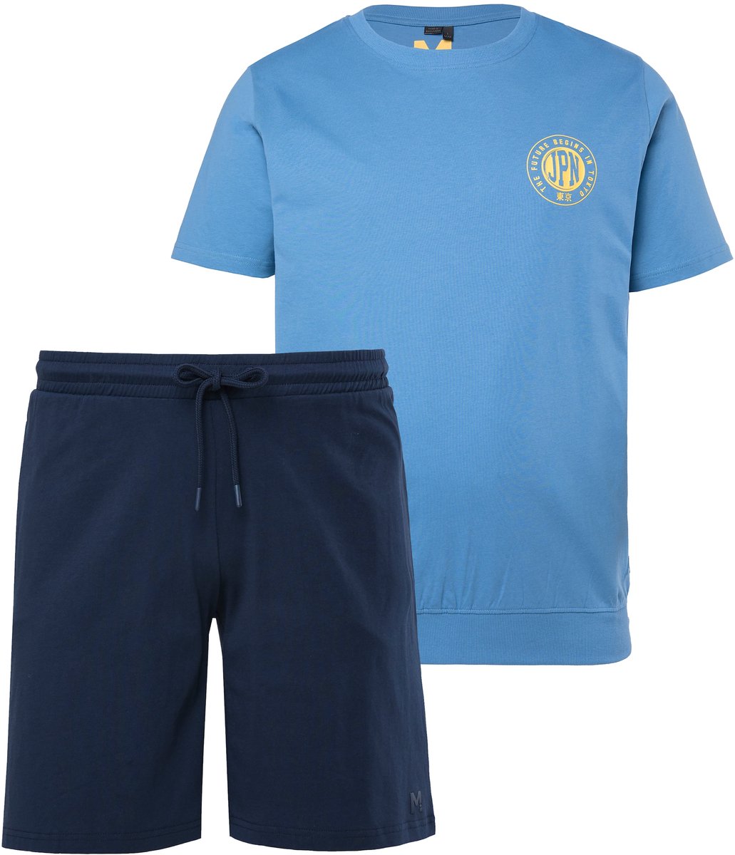 Men Plus - Heren - Pyjama buikfit tweedelige set T-shirt borstprint short - Nachtblauw - Maat L