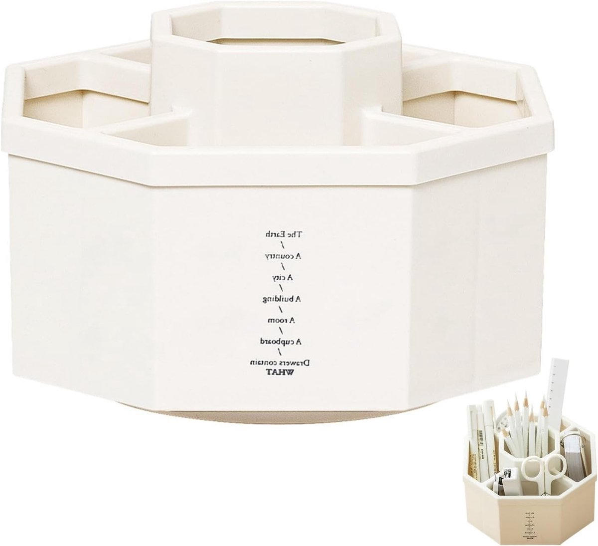 Rotatable Desk Organiser met 360° Rotatie, Penhouder en 5 Compartimenten voor Kantoorbenodigdheden en Creatieve Organisatie