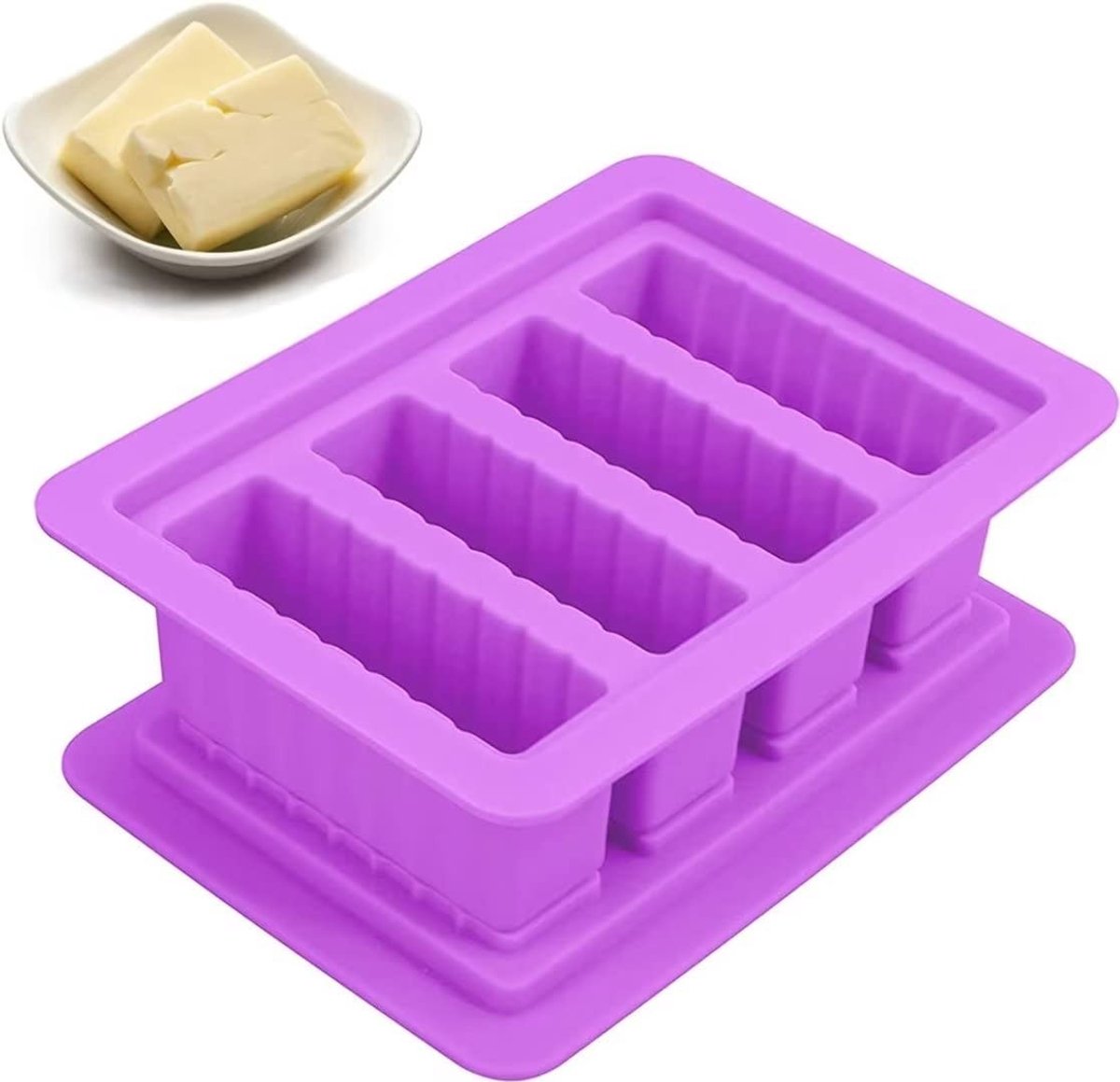 Dailygoods - Siliconen Boter Vorm met Deksel voor 4 Sticks