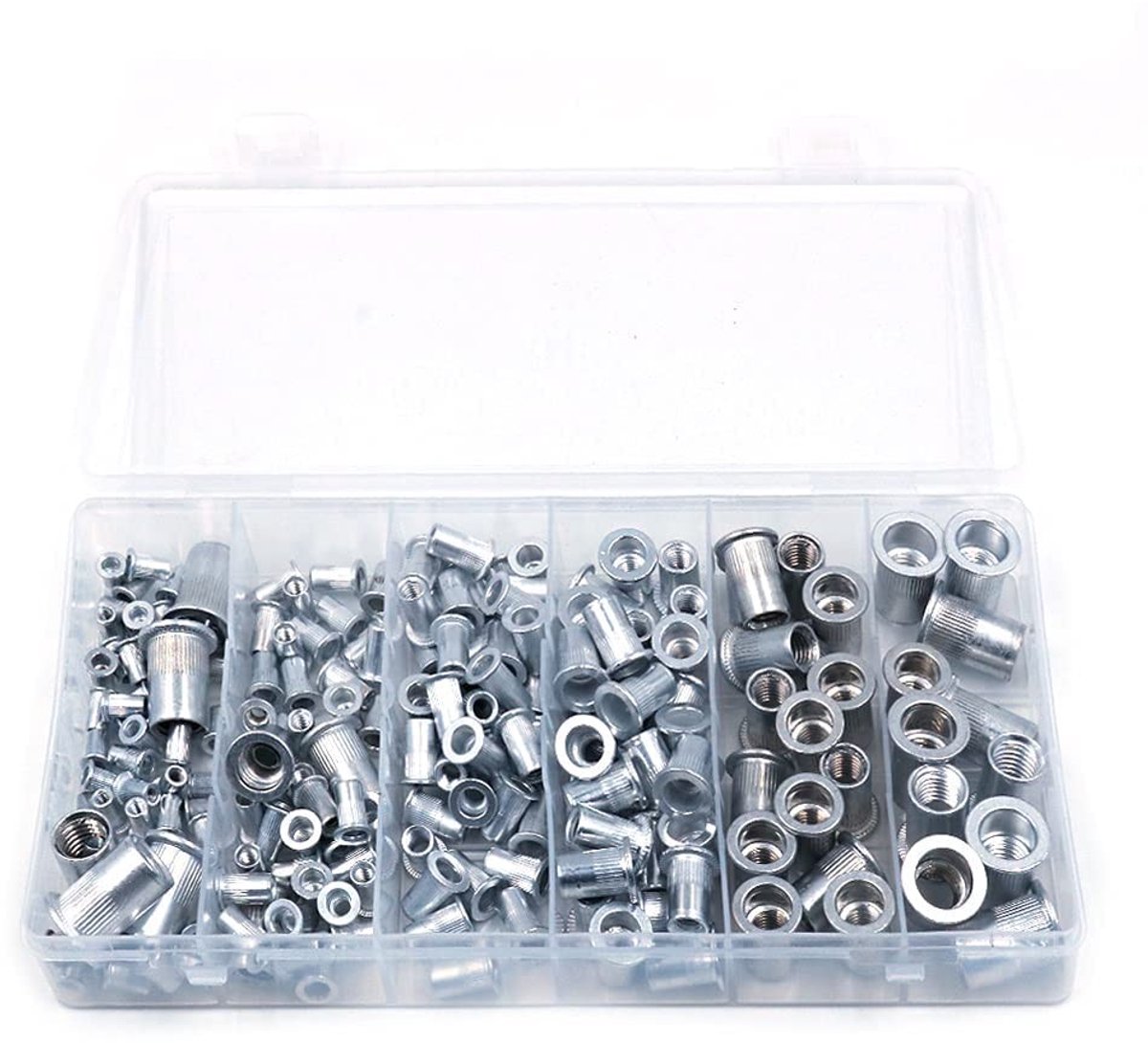 Dailygoods - Assortiment van 190 Platte Klinknagelmoeren in Diverse Maten