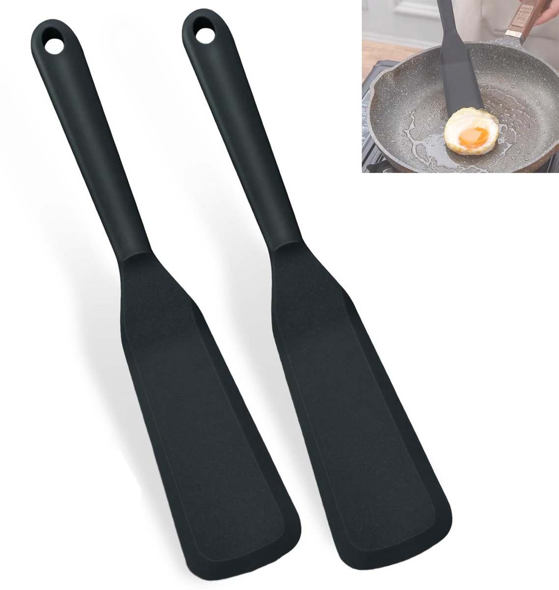 Dailygoods - Set van 2 Hittebestendige Siliconen Spatels met Lange Steel