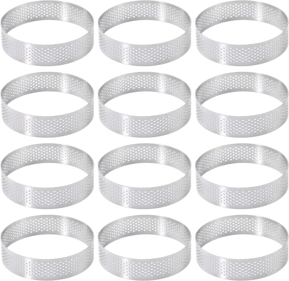 Taartvormen Set - Bakringen Ronde - Gebak Maken - Geperforeerd Ontwerp - 8 cm Diameter - Zilver