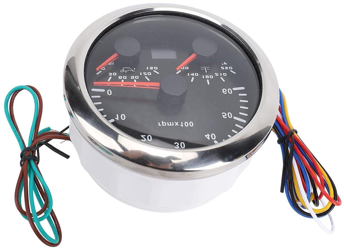 Elektrische Toerenteller - Oliedruk Meter - Voertuig Monitoring - 7 Kleuren Verlichting - 3 Inch - Zwart Zilver