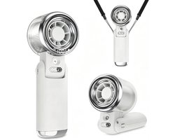 Draagbare Handmistingsventilator – Turbo Handventilator met Koelnevel – 5 Versnellingen Oplaadbaar – voor Reizen, Binnen, Buiten, Strand – Ivoorwit – 1 Stuk