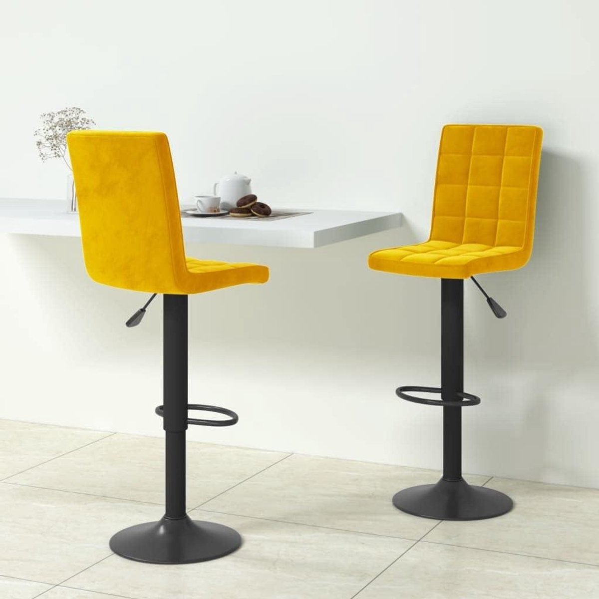 Barkrukken Set - Barstoelen - Ontspannen Zitten - In Hoogte Verstelbaar - 2 Stuks - Mosterdgeel