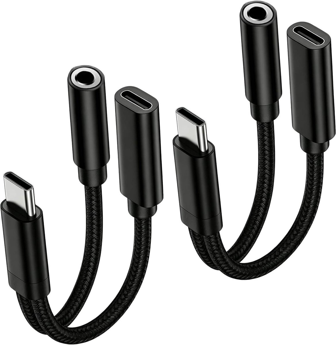 USB C naar Jack Adapter - Audio Oplader - Muziek Luisteren - Dubbele Functie - 2 Stuks - Zwart