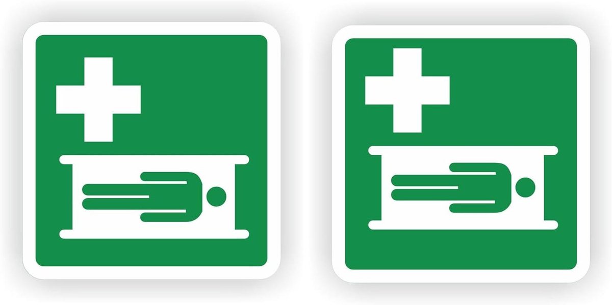 Brancard Sticker Set - EHBO Aanwijzing - Veiligheid Markeren - UV Bestendig - 14x14cm - Pictogram