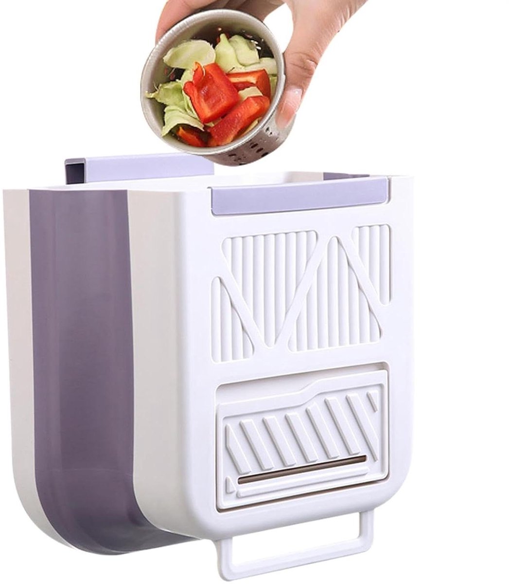 Hangende Afvalemmer - Prullenbak Kast - Ruimte Besparen - Opvouwbaar Ontwerp - 7 Liter - Melkachtig Grijs