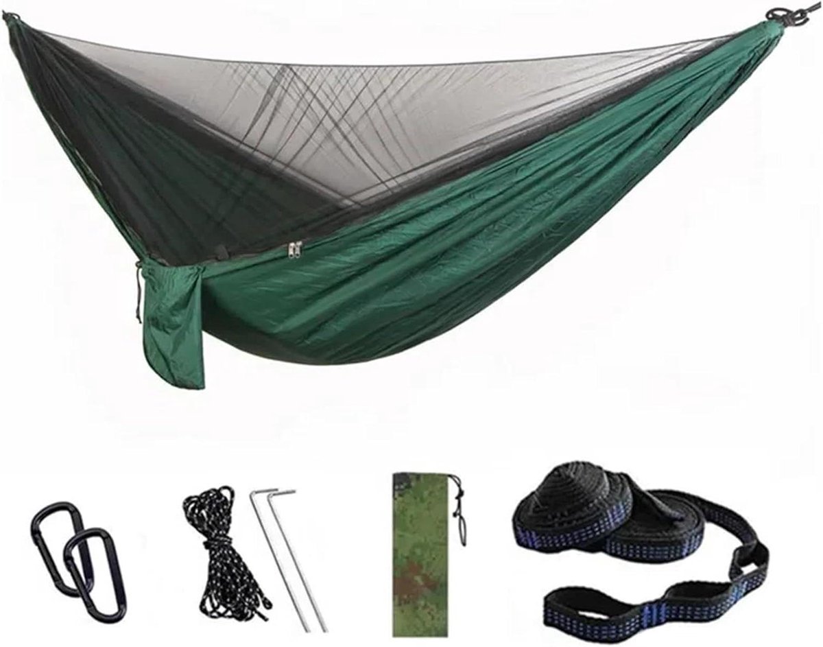Draagbare campinghangmat - Reishangmat klamboe - Outdoor ontspanning - Lichtgewicht ontwerp - Dubbel formaat - Donkergroen