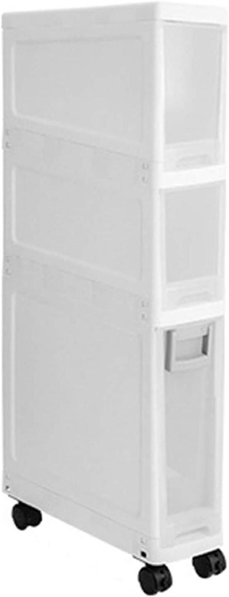 Slanke opbergkast - Smalle trolley - Ruimte optimalisatie - Met wielen - Ca. 14cm breed - Wit