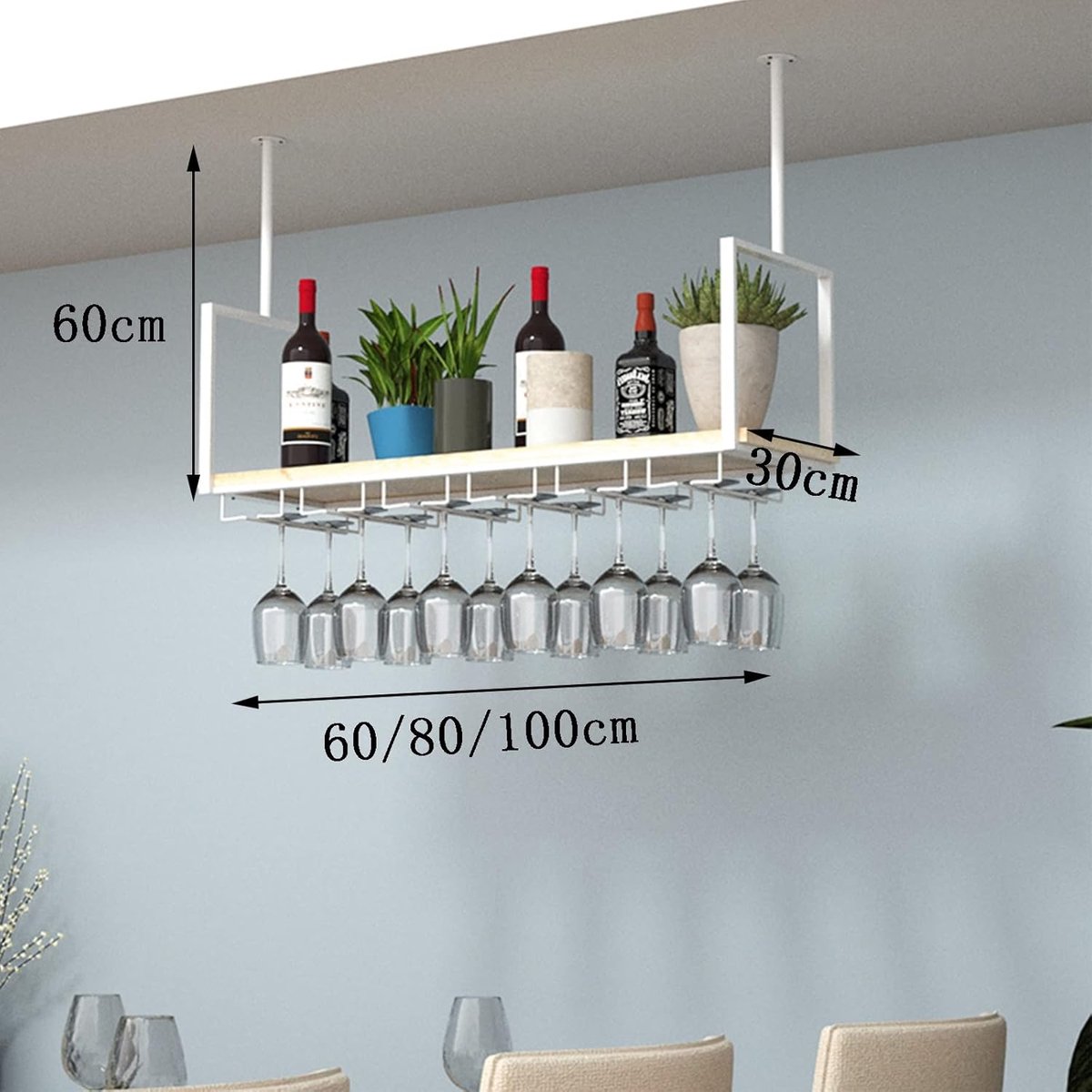 Hangend wijnrek - Plafondhouder - Wijn bewaren - Dubbellaags ontwerp - Tot 120 cm - Blauw