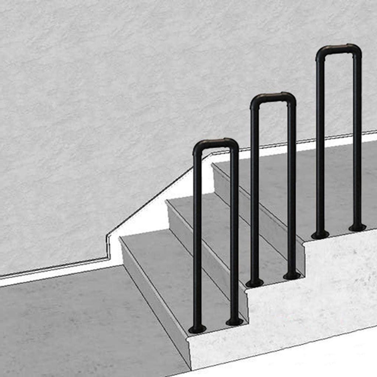 Buiten Trapleuning - Terras Rail - Veiligheid Buiten - Dubbele Bescherming - 20CM Breed - Mat Zwart