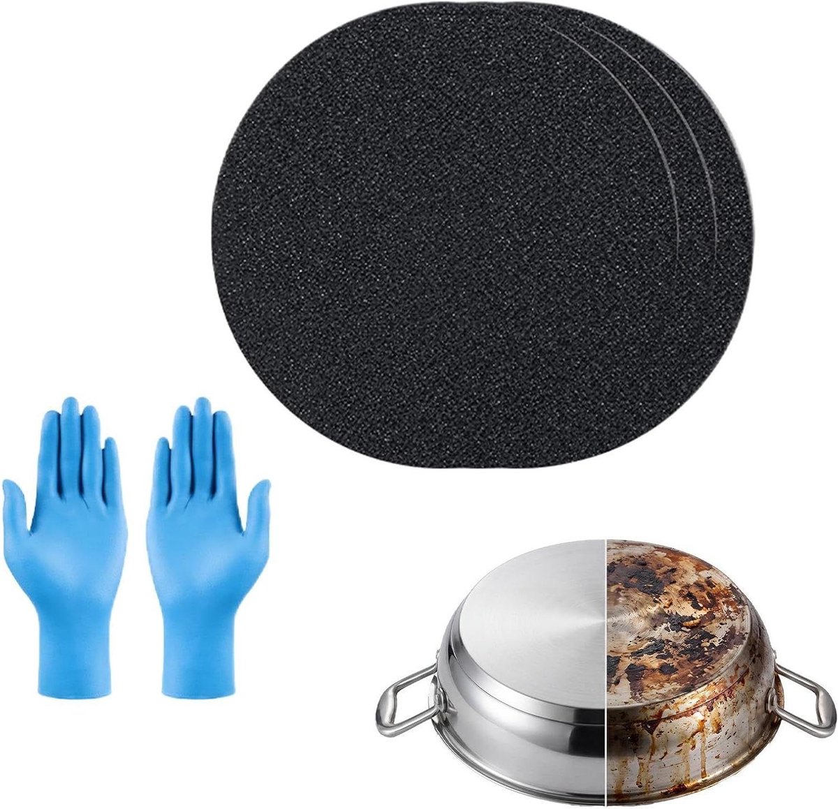 Pan Schoonmaker Set - Keuken Sponsor - Aanrecht Schoonmaken - Krasvrij Ontwerp - 1 Set - Zilverkleurig