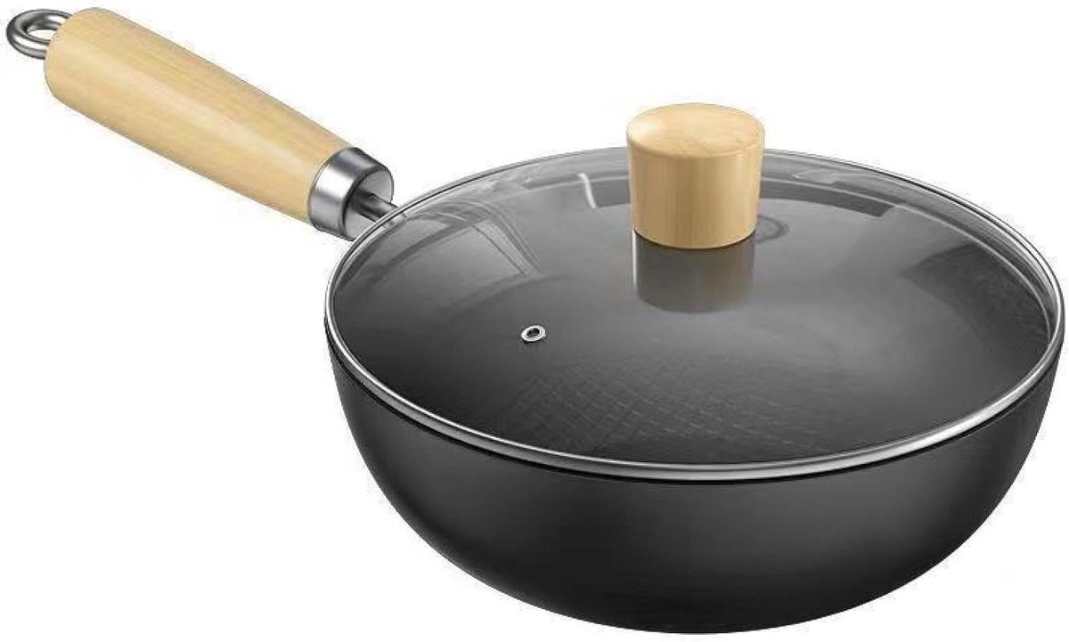 Mini Wok - Koekenpan - Eenpersoonsmaaltijd - Natuurlijke anti-aanbaklaag - 20 cm - Zwart