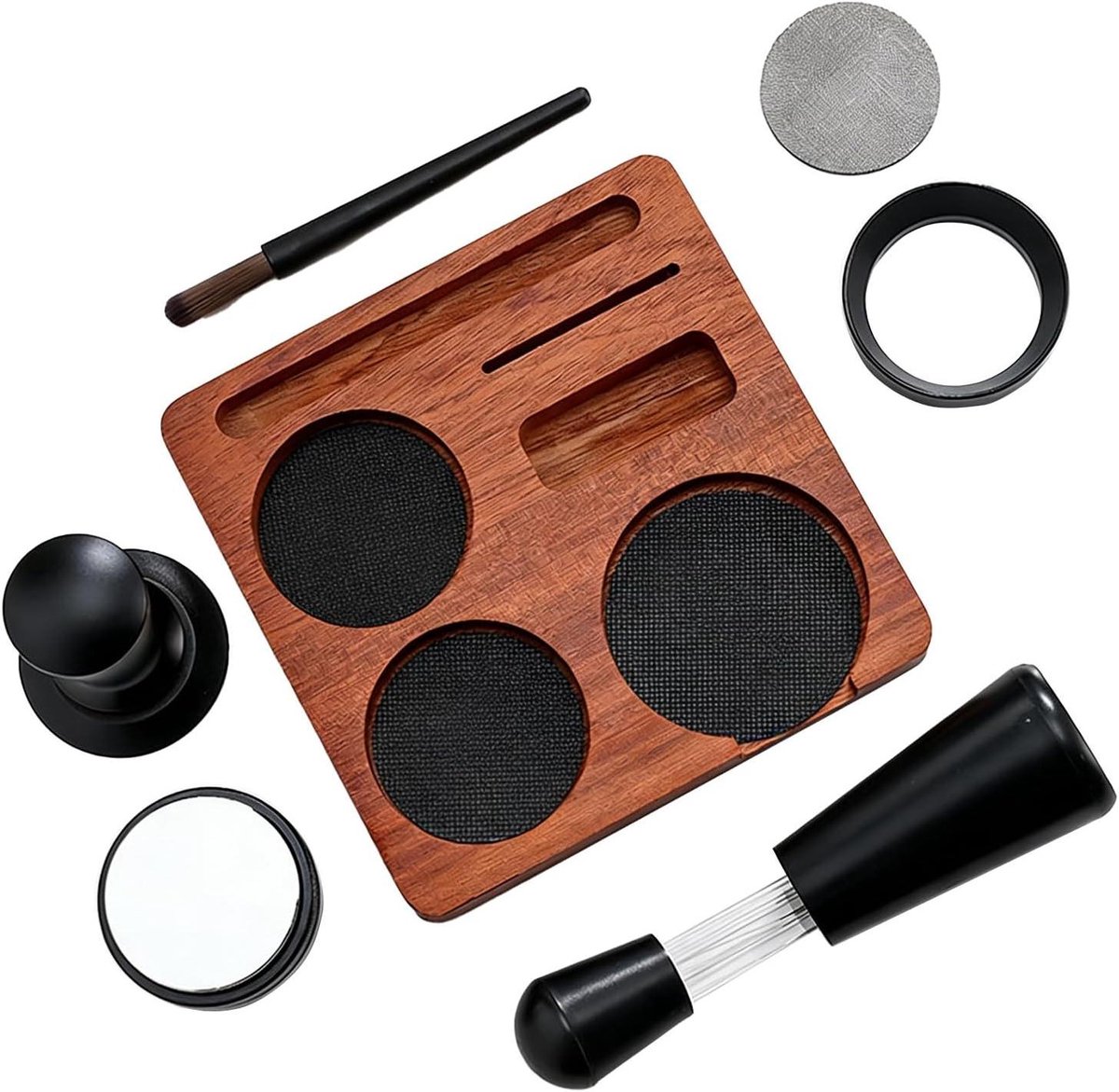 Koffie Stamper Set Espresso Gereedschap Koffie Bereiden Antislip Universeel 7 Delig Natuurlijk Hout
