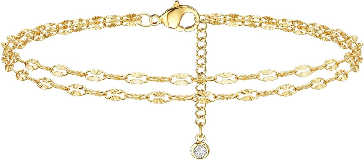 Enkelbandje Dames - Enkelsieraad Zilver - Zomerse Accessoires - Waterdicht Verstelbaar - 14 Karaat Verguld - Zilver