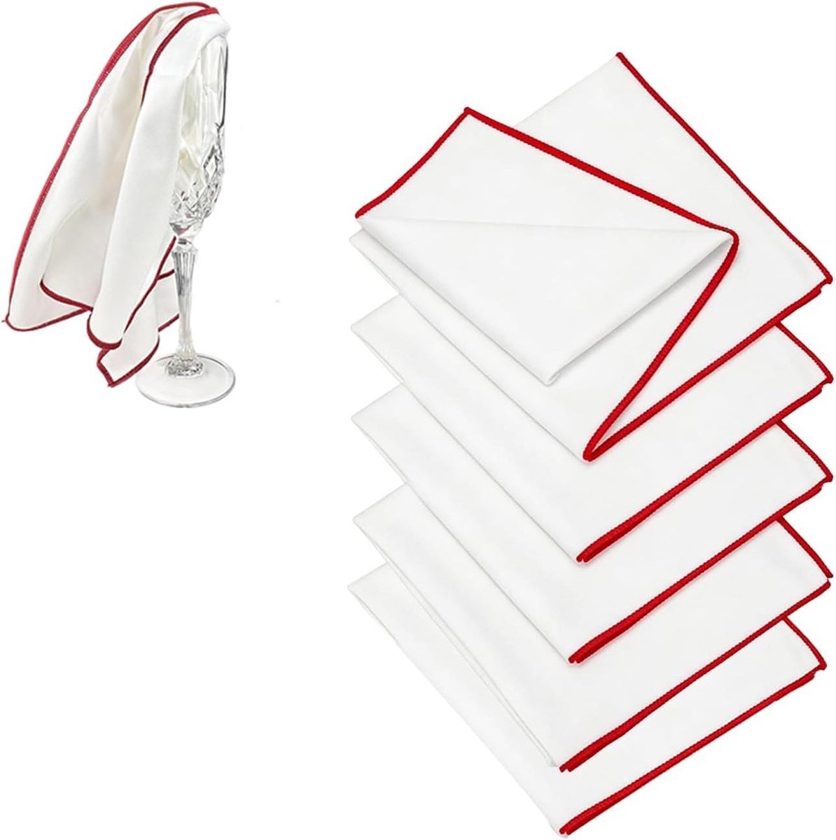Glazendoeken Set - Poetsdoeken Keuken - Glazen Polijsten - Gekleurde Randen - Set van 5 - Wit