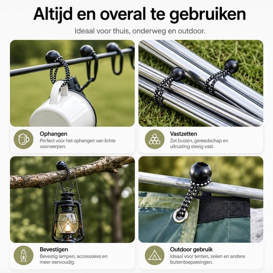 BOTC Spanelastiek met Bal - Spanrubbers - 30 stuks - tot 30cm - Luifelzeil - Kamperen, Tenten, Vracht - Zwart van Merkloos — afbeelding 5