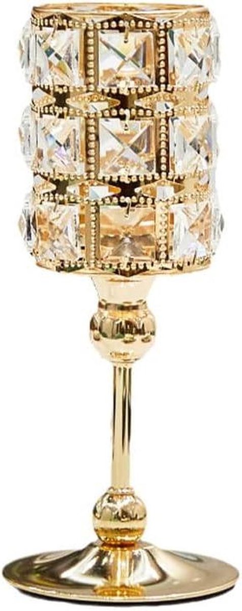 Kandelaar Kristal - Kaarsenhouder Decoratie - Diner Decoratie - Luxe Uitstraling - Maat A - Goud