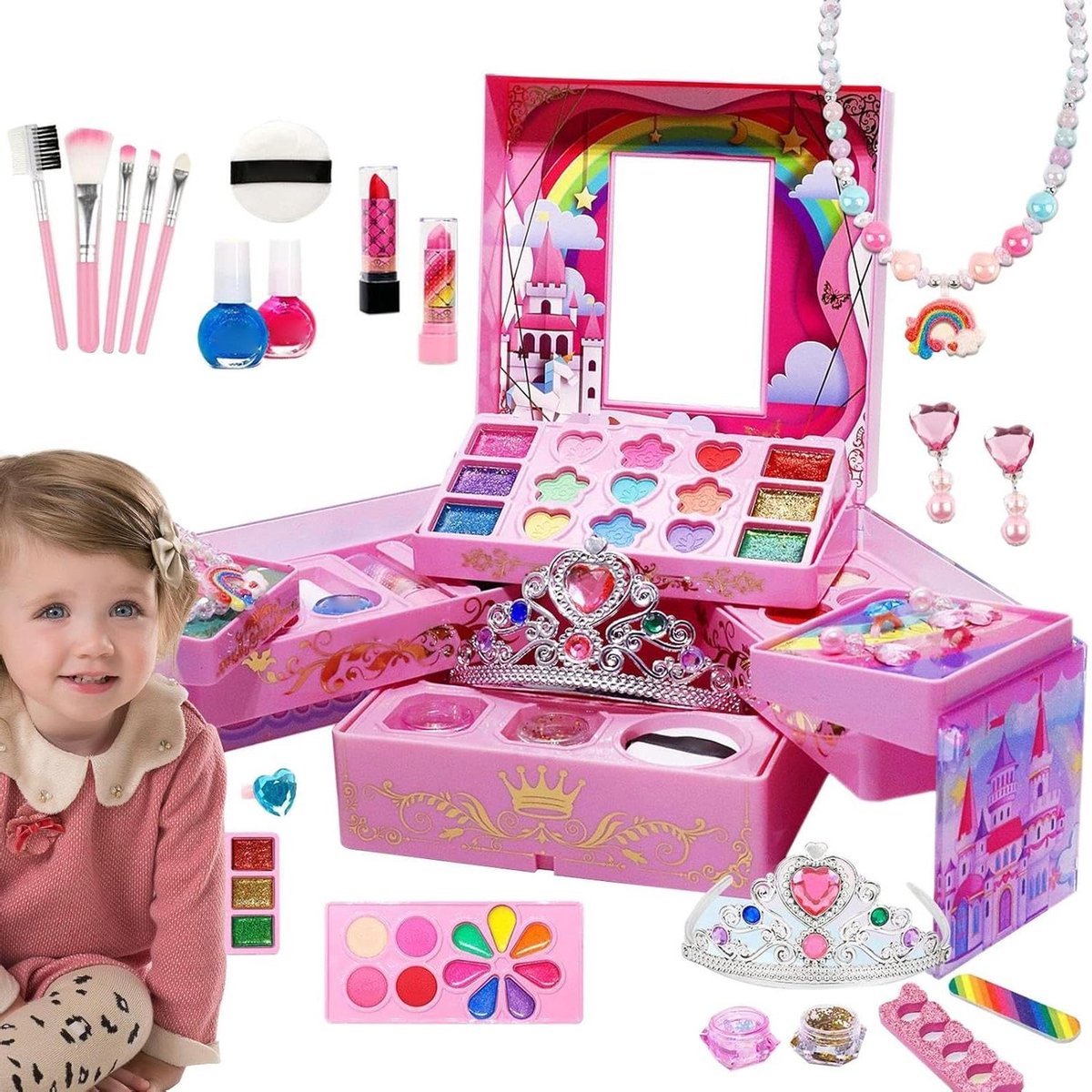 Make-up Speelgoed - Prinsessen Cosmetica - Fantasie Spel - Wateroplosbaar Materiaal - 21 x 17 x 8 cm - Meerdere Kleuren