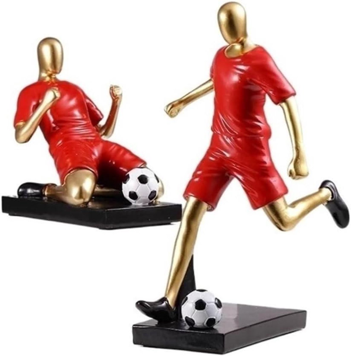 Hars Voetbal Figuren - Sport Decoratie - Woonkamer Aankleden - Handgemaakt Ontwerp - 2 Stuks - Multicolor