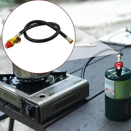 Gasregelaar Slang - Adapter Set - Kamperen Koken - Universele Aansluiting - 26 Inch - Zwart — afbeelding 4
