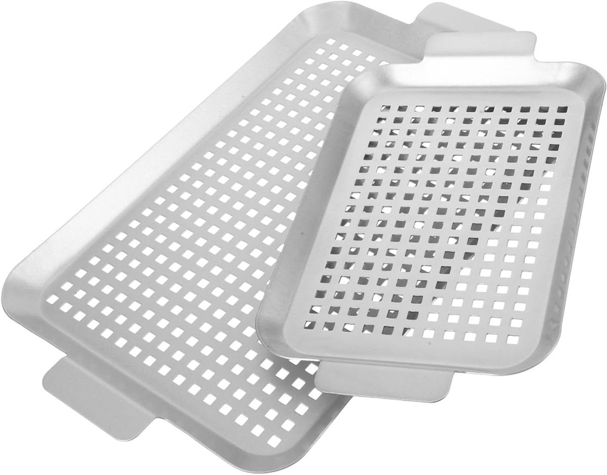 Roestvrijstalen Bakpan - Grillplaat met handvatten - Veelzijdig grillen - Stevige handgrepen - 418 x 253 cm - Zilver