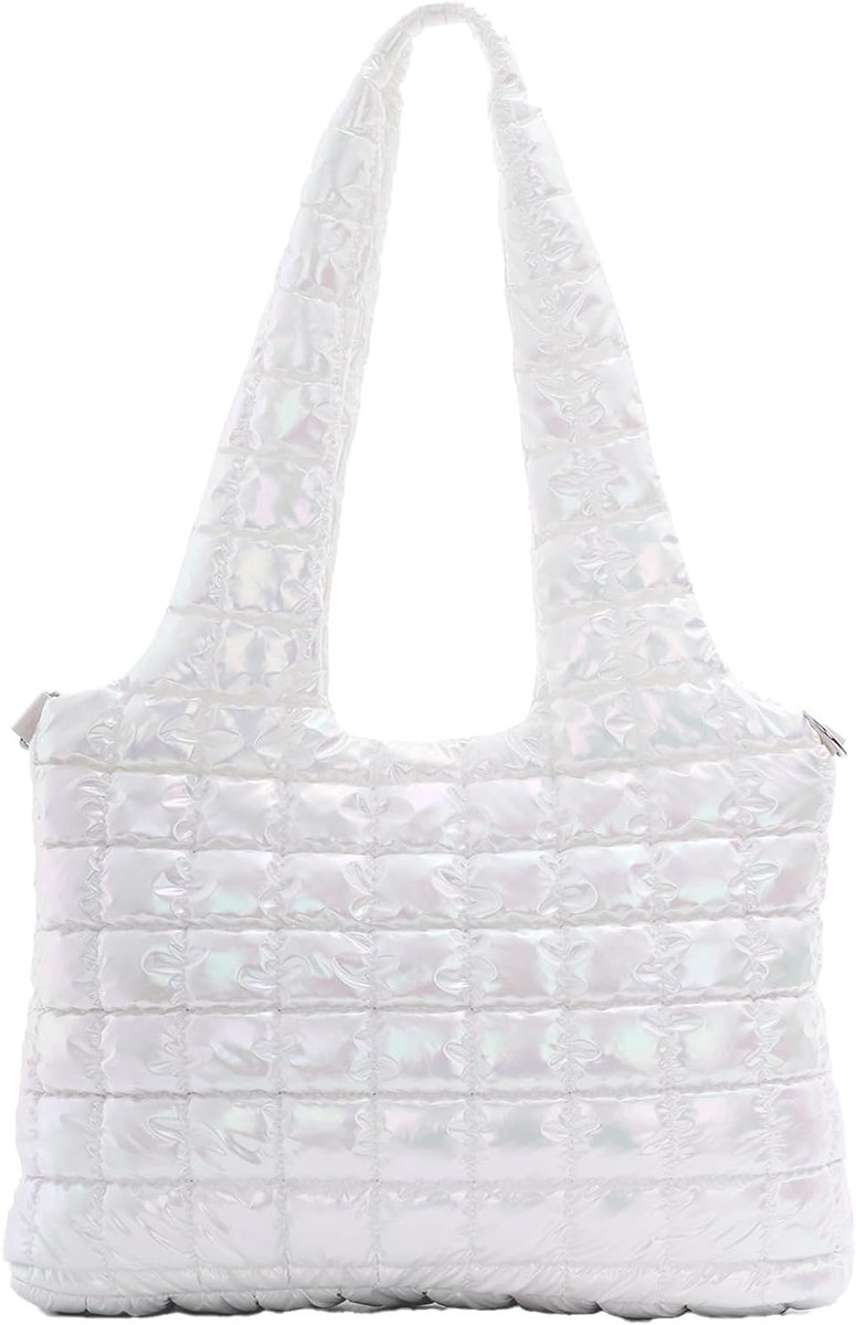 Grote Gewatteerde Schoudertas voor Dames, Fluffy Hobo Handtas met Glanzend Design en Ruime Opbergruimte