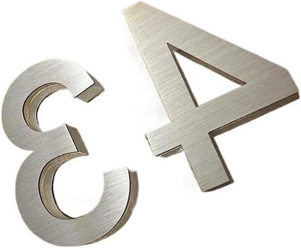 Huisnummer Sticker - Deur Nummer - Huis Markeren - Roestvrij Metaal - 75 mm - Zilver