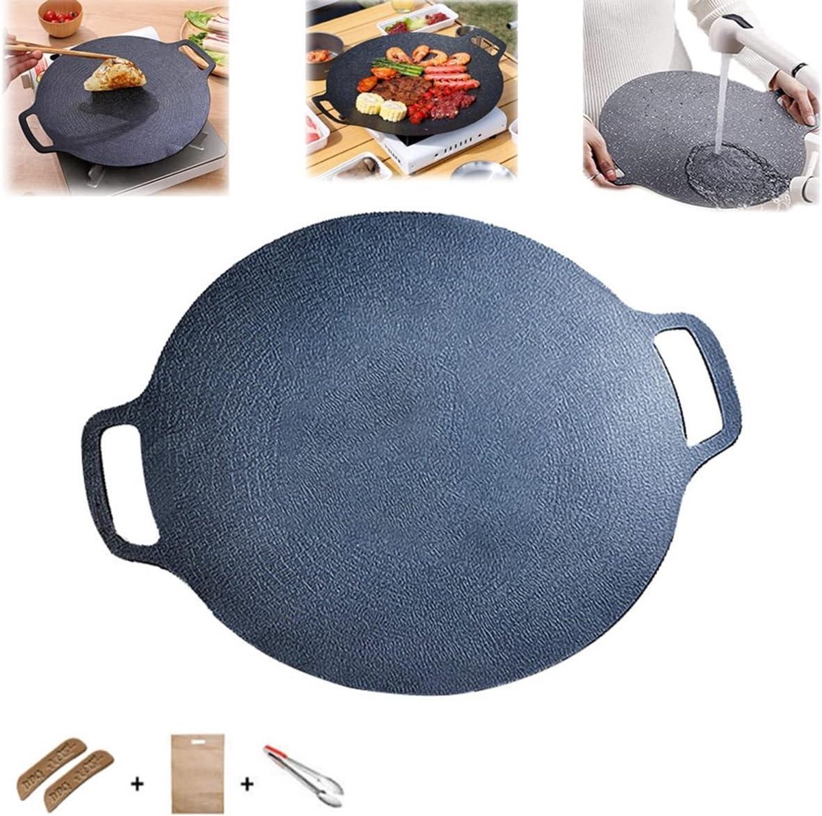 Medische Steen Grillpan Koreaanse BBQ Pan Thuis Grillen Anti-aanbak Steen Coating 30 cm Zwart