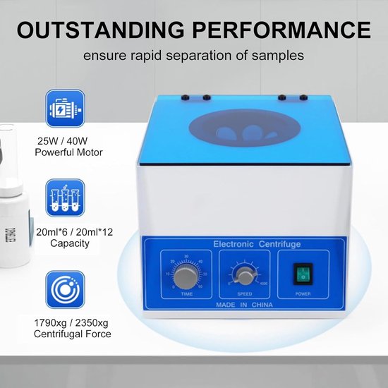 Tafelcentrifuge - Laboratorium centrifuge - Monster scheiding - Instelbare snelheid - 5.4 kg - Wit — afbeelding 3