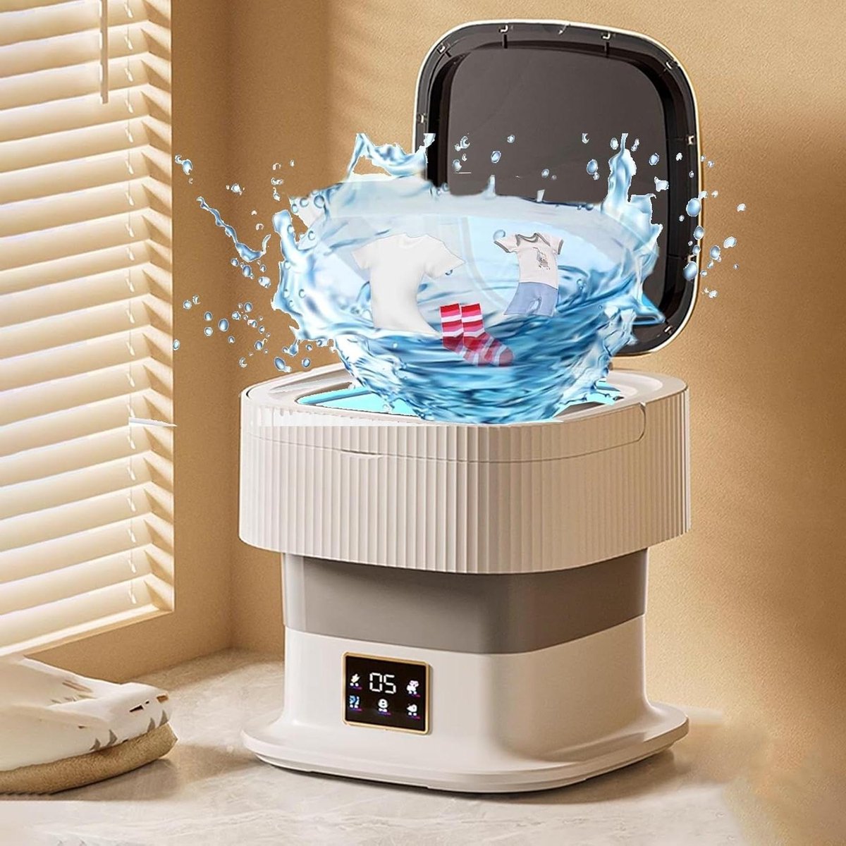 Draagbare Wasmachine Mini Wasmachine Reizen en Camping Opvouwbaar Ontwerp 18 Liter Capaciteit Grijs