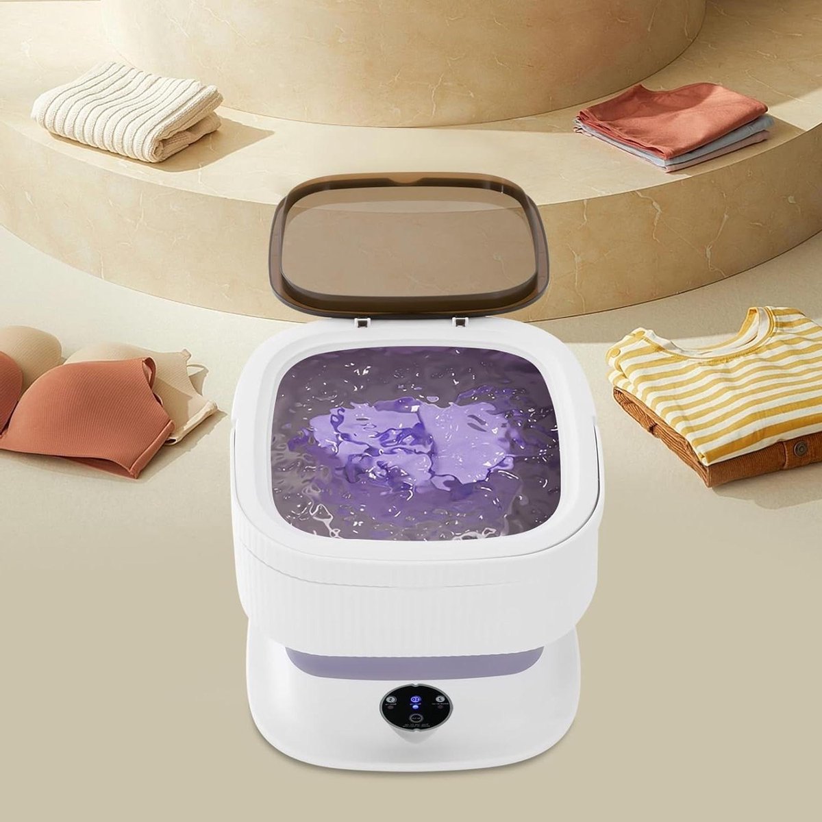 Draagbare Wasmachine Mini Wasmachine Kamperen Reizen Opvouwbaar Ontwerp 10 Liter Paars