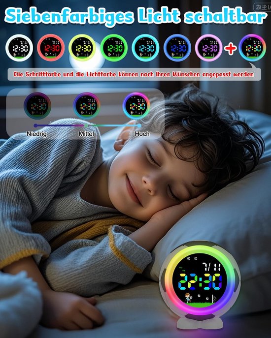Kinderwekker - Digitale Wekker Slaapkamer - Slaaptrainer Kinderen - lichtklok — afbeelding 4
