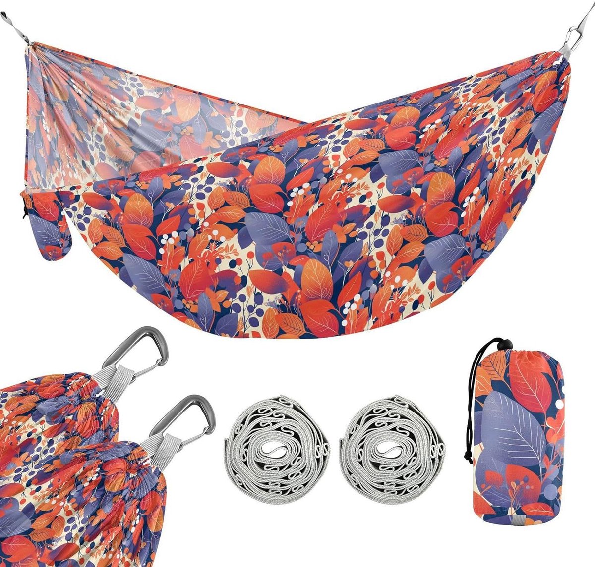 Camping Hangmat - Draagbare Hangmat - Buiten Ontspannen - Met Opbergzakken - 114 x 138 cm - Violet Rode Bladeren