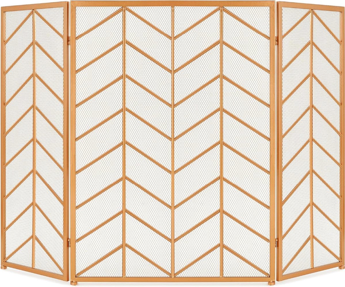 Haard Scherm - Vonkbeschermer - Open Haard - Chevron Patroon - 52x31 Inch - Goud