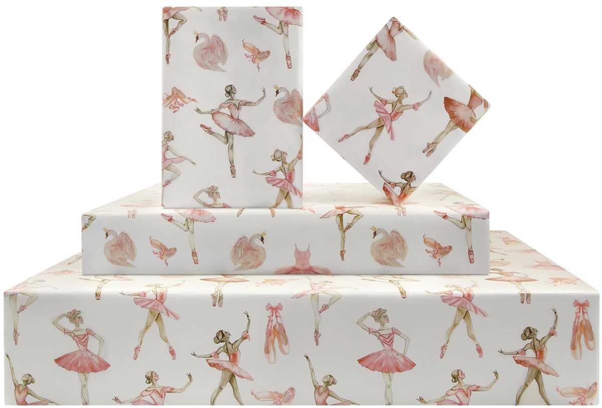 Dailygoods - Ballet Inpakpapier 4 Vellen met Elegante Ballerina Ontwerpen