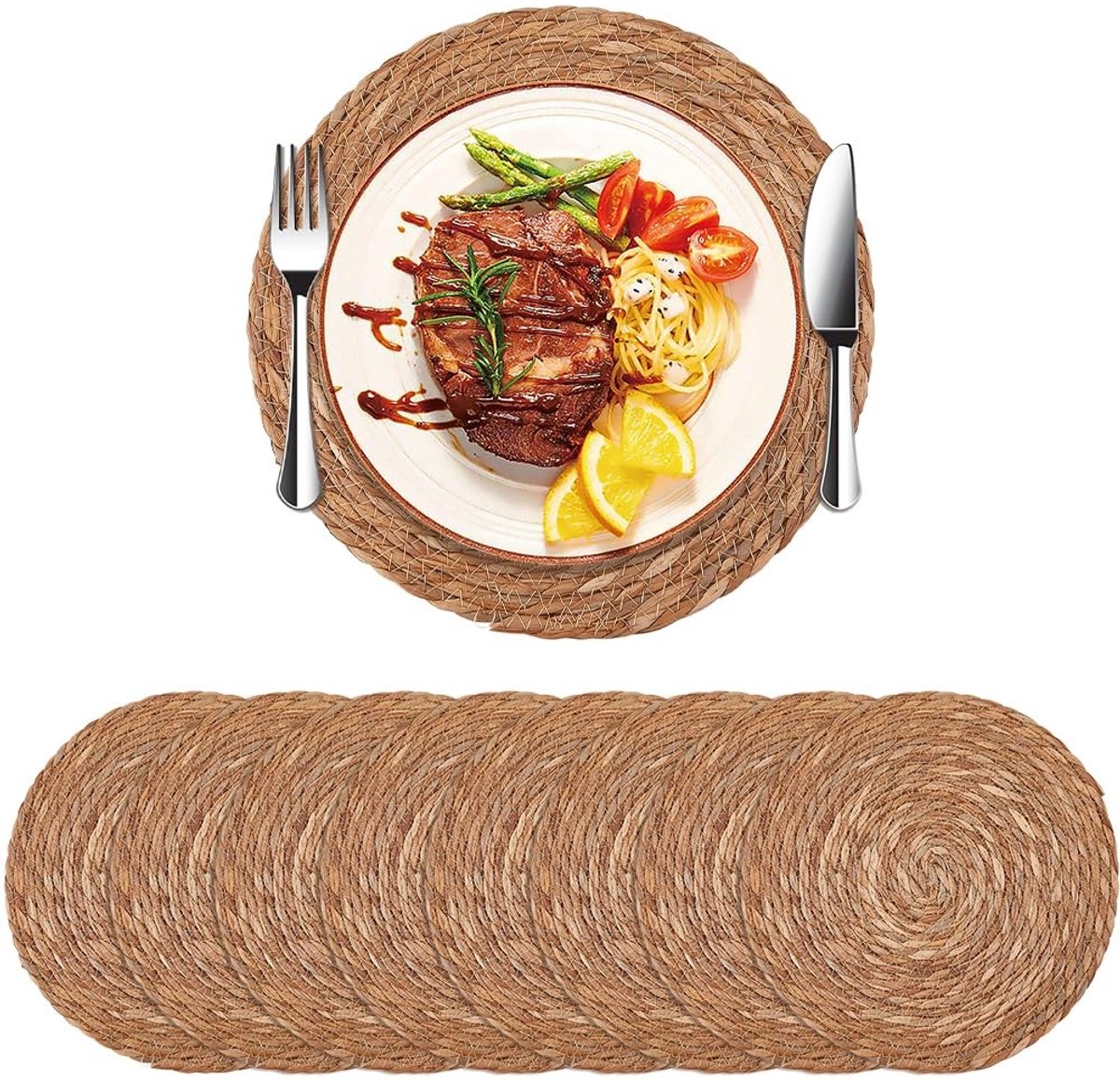Dailygoods - Set van 8 Ronde Geweven Placemats van Zeegras
