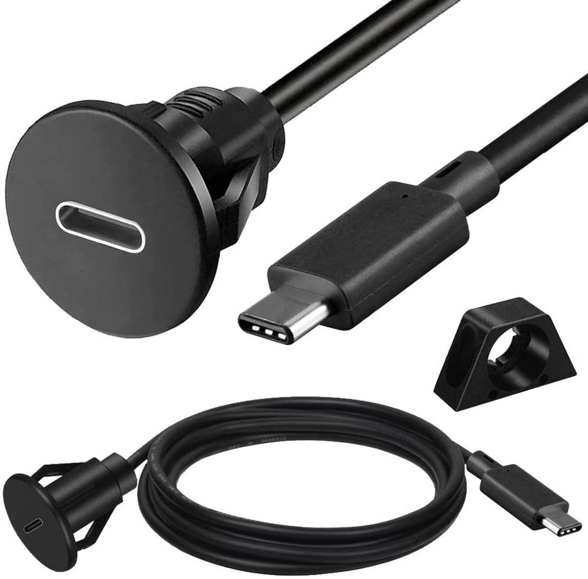 Dailygoods - USB C Car AUX Flush Mount Kabel voor Auto en Motor