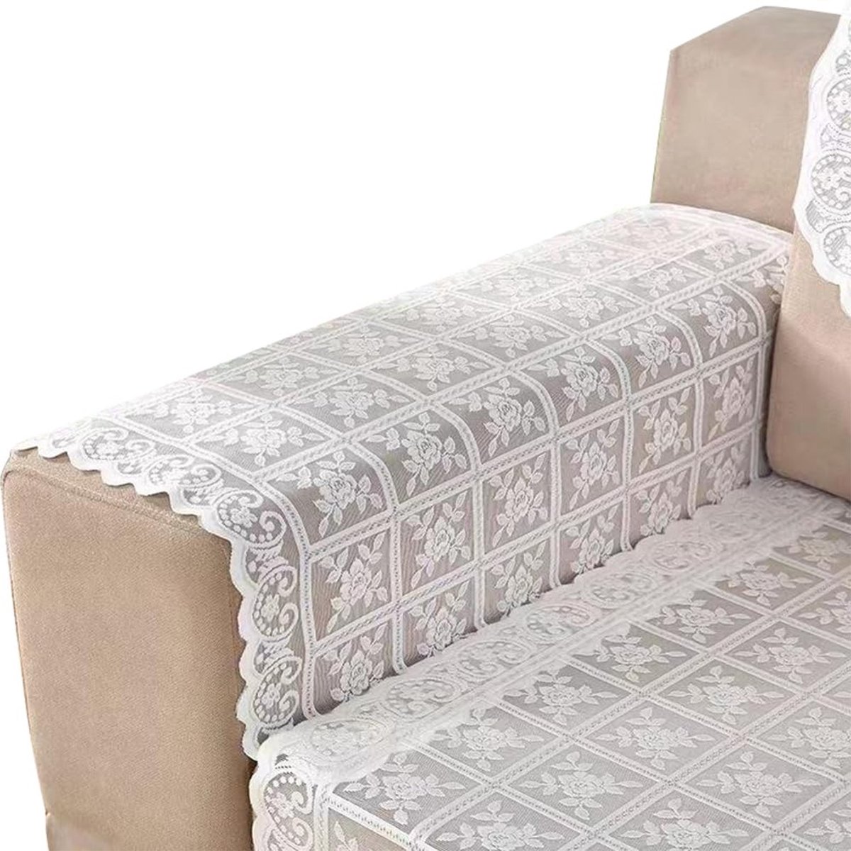Dailygoods - 2 Stuks Witte Kanten Armleuninghoezen voor Meubelbescherming