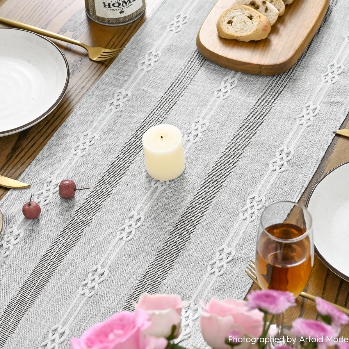 Dailygoods - Lichtgrijze Linnen Tafelloper 33x303 cm voor Eettafel Decoratie