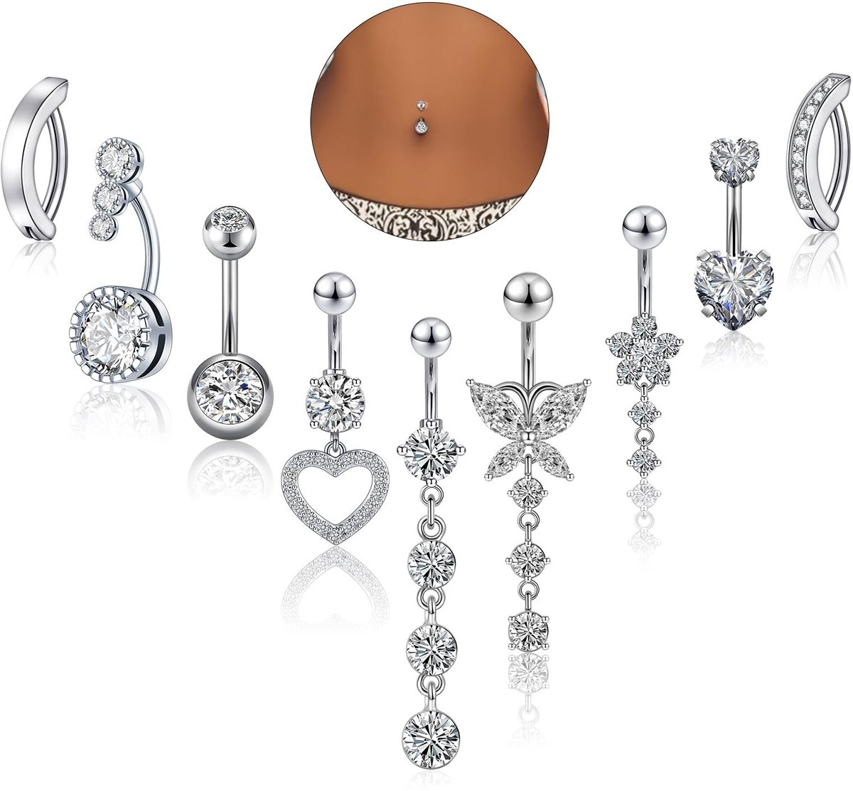 Dailygoods - Navelpiercingset van 14G met 9 Stuks in Roestvrij Staal