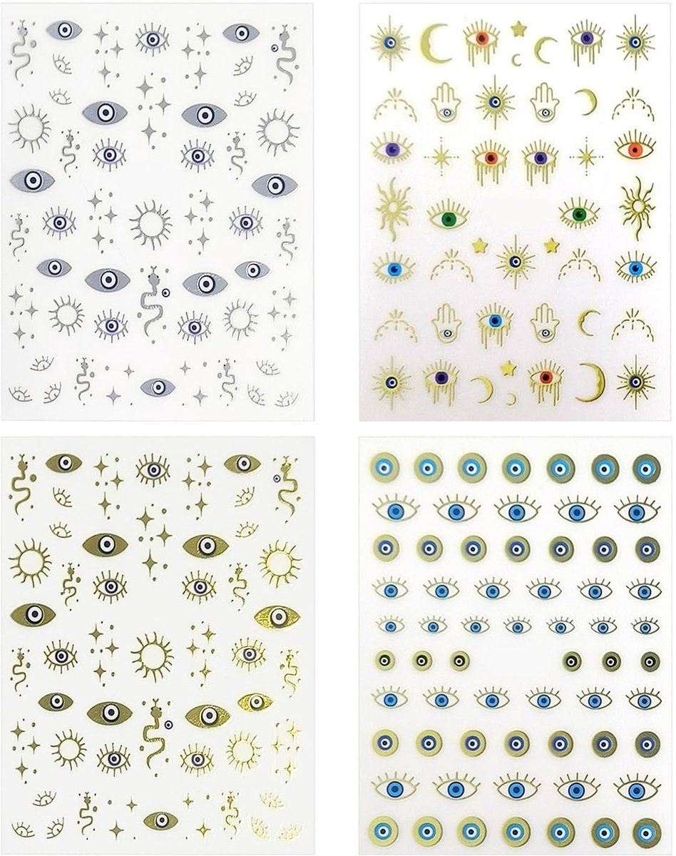 Dailygoods - Set van 4 Oog Nagel Stickers in Angel Eye Vorm