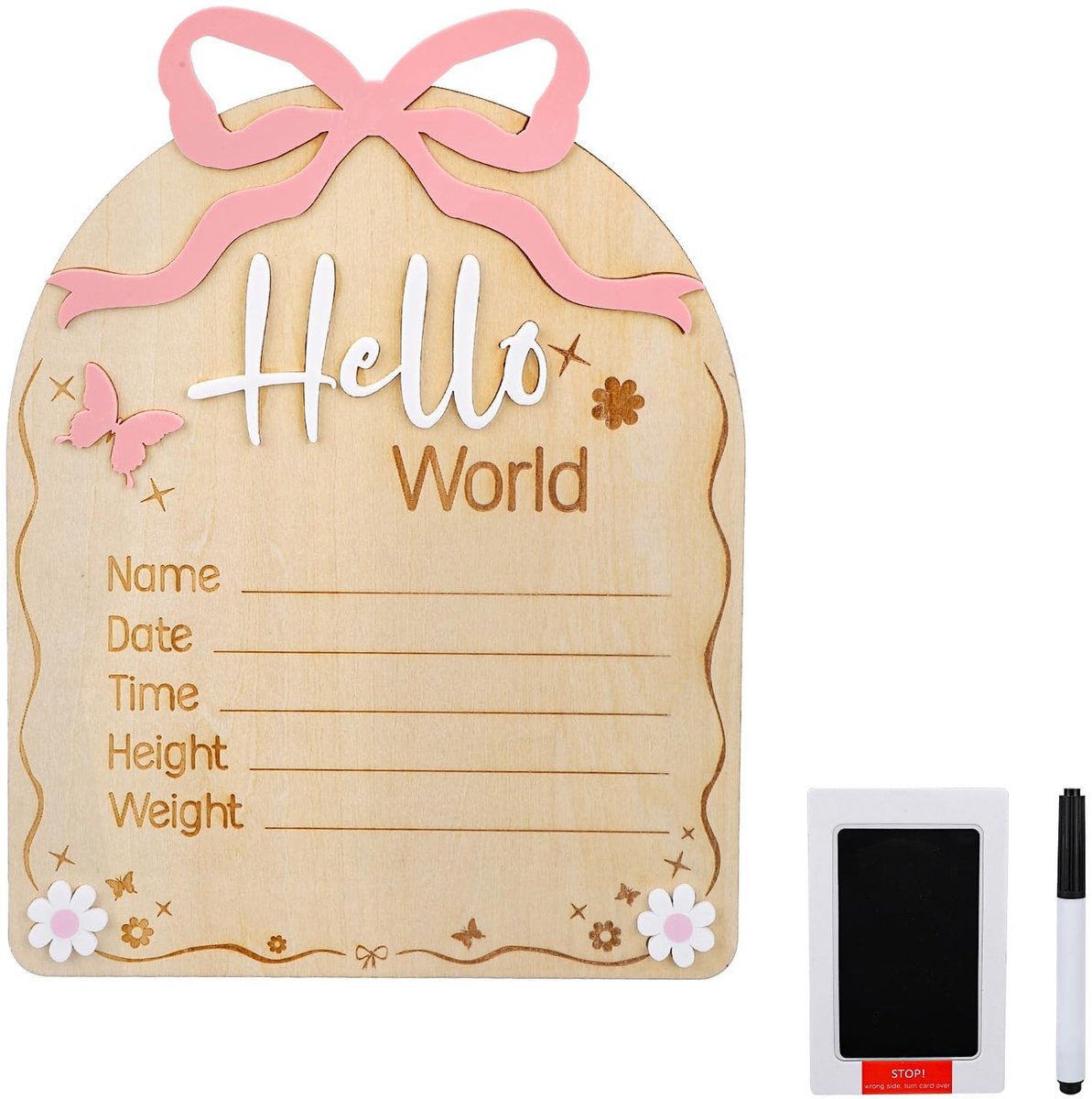Dailygoods - Houten Aankondigingsbord voor Pasgeboren Baby met Inktkussen