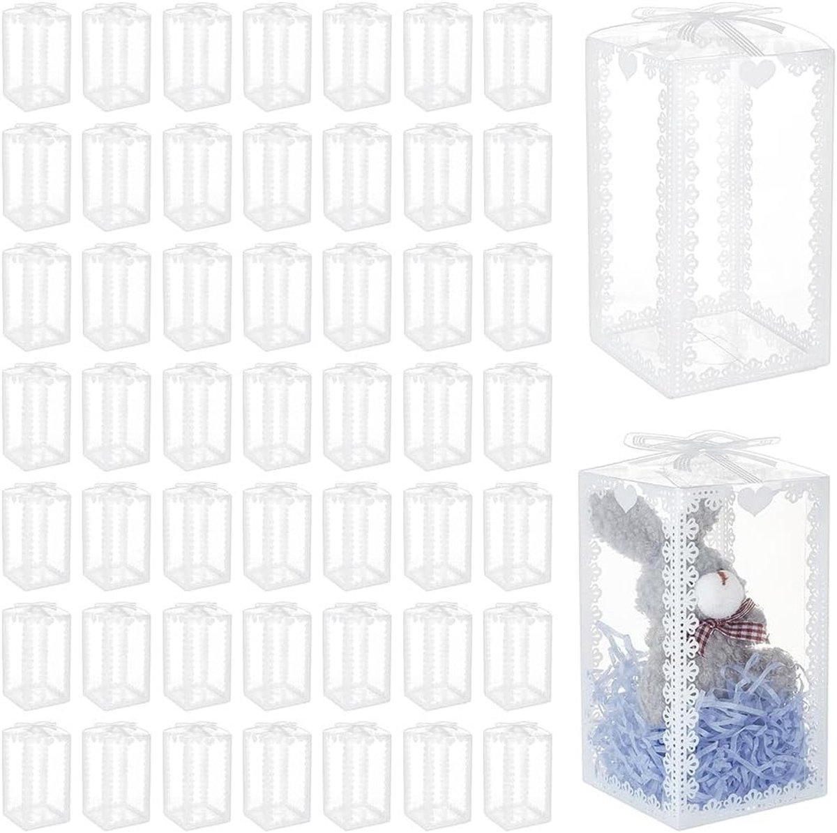 50 Stuks Transparante PVC Favor Dozen 8 x 8 x 15 cm, Rechthoekige Dozen voor Trouwen, Feestjes en Cadeaus