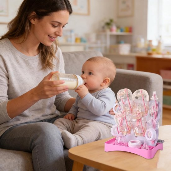 Flessendroger Rek - Baby Benodigdheden - Babyflessen Drogen - Inklapbaar Ontwerp - 25 x 17 cm - Roze — afbeelding 3